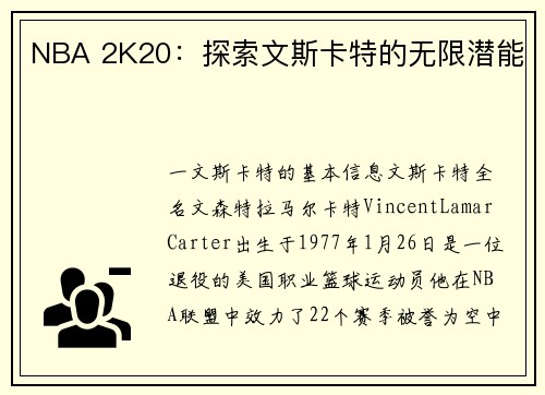 NBA 2K20：探索文斯卡特的无限潜能